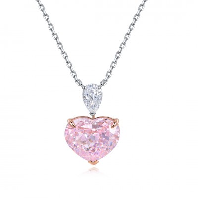 Ruif Jewelry Classic Design S925 Silver 3.0ct Simulated Diamond Pendant Necklace Pink Color  Gemstone Jewelry
