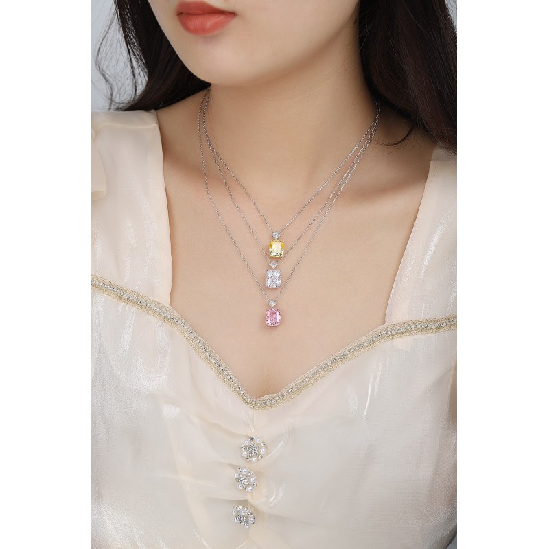 Ruif Jewelry Classic Design S925 Silver 5.0ct Simulated Diamond Pendant Necklace Pink Color Gemstone Jewelry Ruif Jewelry Classic Design S925 Silver 5.0ct Simulated Diamond Pendant Necklace Pink Color Gemstone Jewelry