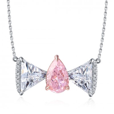 Ruif Jewelry Classic Design S925 Silver 3ct Simulated Diamond Pendant Necklace Pink Color  Gemstone Jewelry