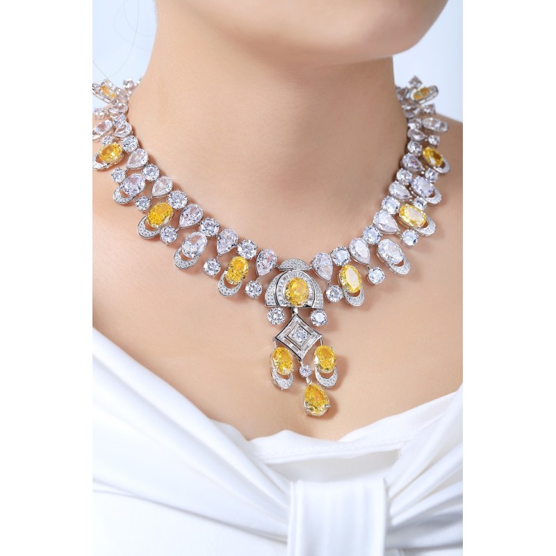 Ruif Jewelry Classic Design S925 Silver 92.11ct Yellow/White Simulated Diamond Pendant Necklace Gemstone Jewelry Ruif Jewelry Classic Design S925 Silver 92.11ct Yellow/White Simulated Diamond Pendant Necklace Gemstone Jewelry