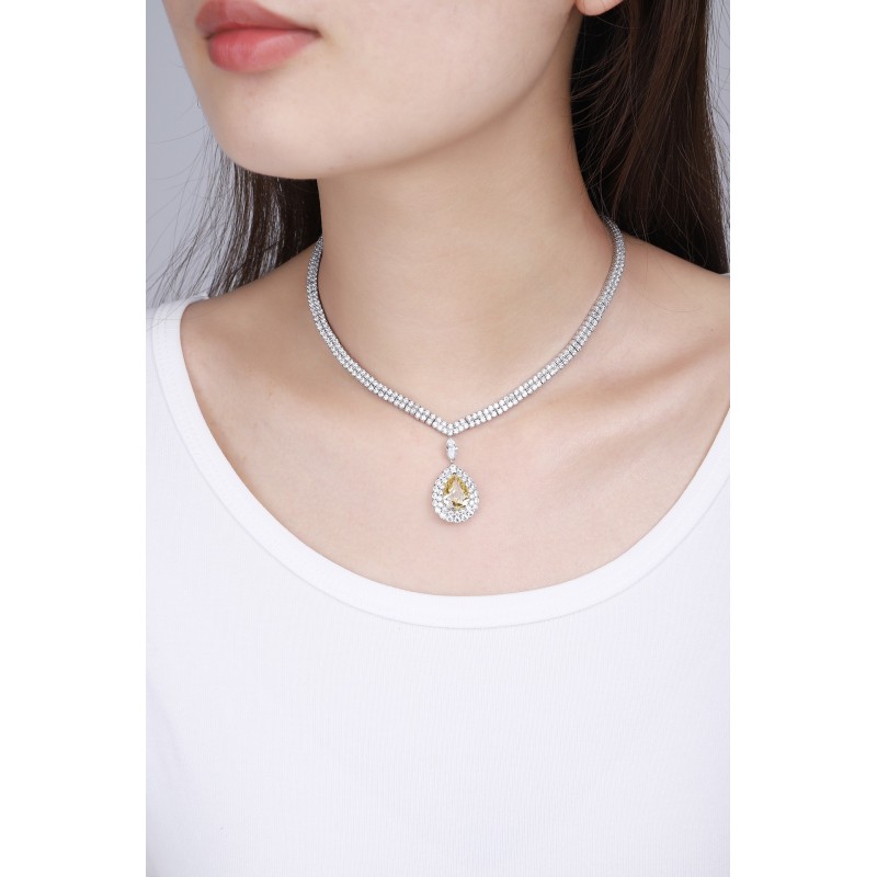 Ruif Jewelry Classic Design S925 Silver 9.5ct White/ Yellow Simulated Diamond Pendant Necklace Gemstone Jewelry Ruif Jewelry Classic Design S925 Silver 9.5ct White/ Yellow Simulated Diamond Pendant Necklace Gemstone Jewelry
