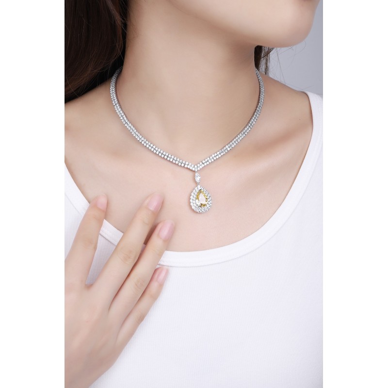 Ruif Jewelry Classic Design S925 Silver 9.5ct White/ Yellow Simulated Diamond Pendant Necklace Gemstone Jewelry Ruif Jewelry Classic Design S925 Silver 9.5ct White/ Yellow Simulated Diamond Pendant Necklace Gemstone Jewelry