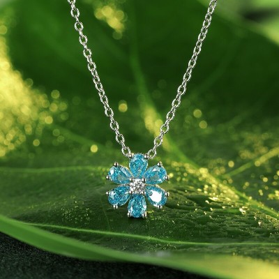 Ruif Jewelry Classic Design S925 Silver 2.25ct Lab Grown Paraiba Pendant Necklace Blue And Pink Color CZ Gemstone Jewelry