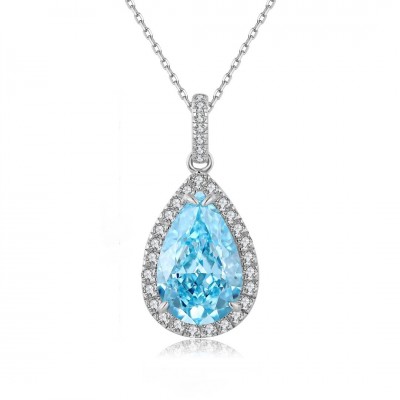 Ruif Jewelry Classic Design S925 Silver 3.0ct Cubic Zircon Pendant Necklace Light Blue Color  Gemstone Jewelry