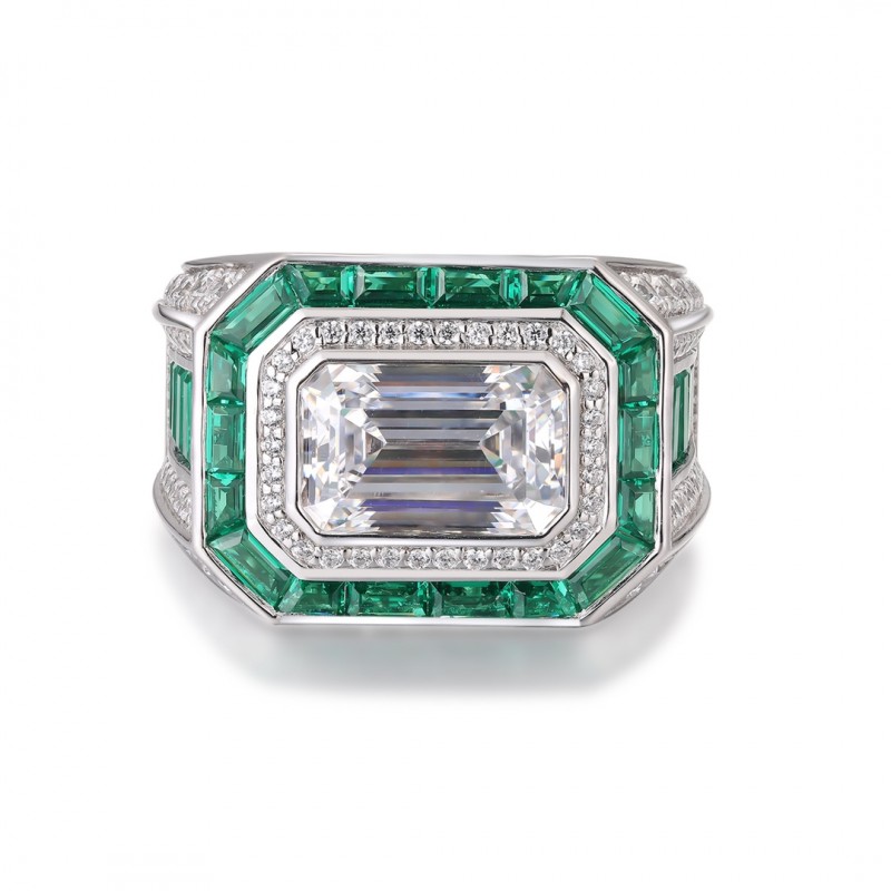 Ruif Jewelry Classic Design S925 Silver 7.51ct Green/White Color Simulated Diamond Ring Man Ring Wedding Bands Ruif Jewelry Classic Design S925 Silver 7.51ct Green/White Color Simulated Diamond Ring Man Ring Wedding Bands