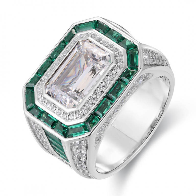 Ruif Jewelry Classic Design S925 Silver 7.51ct Green/White Color Simulated Diamond Ring Man Ring Wedding Bands Ruif Jewelry Classic Design S925 Silver 7.51ct Green/White Color Simulated Diamond Ring Man Ring Wedding Bands