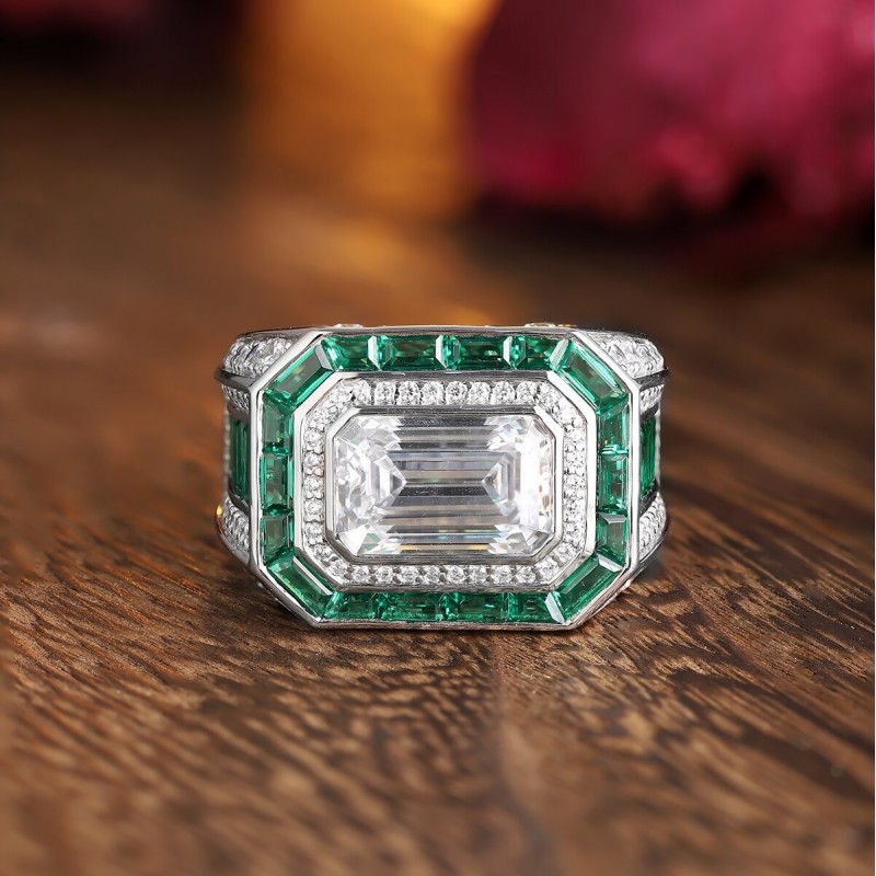 Ruif Jewelry Classic Design S925 Silver 7.51ct Green/White Color Simulated Diamond Ring Man Ring Wedding Bands Ruif Jewelry Classic Design S925 Silver 7.51ct Green/White Color Simulated Diamond Ring Man Ring Wedding Bands