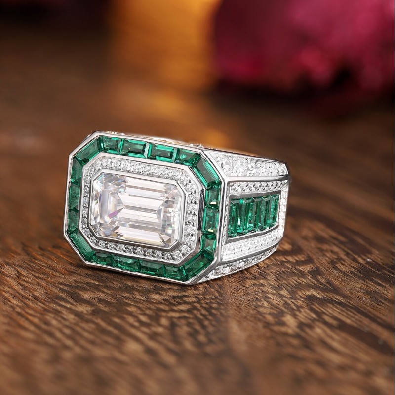 Ruif Jewelry Classic Design S925 Silver 7.51ct Green/White Color Simulated Diamond Ring Man Ring Wedding Bands Ruif Jewelry Classic Design S925 Silver 7.51ct Green/White Color Simulated Diamond Ring Man Ring Wedding Bands