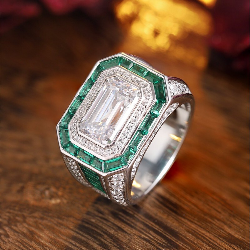 Ruif Jewelry Classic Design S925 Silver 7.51ct Green/White Color Simulated Diamond Ring Man Ring Wedding Bands Ruif Jewelry Classic Design S925 Silver 7.51ct Green/White Color Simulated Diamond Ring Man Ring Wedding Bands