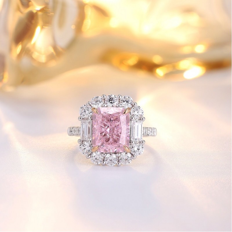 Ruif Jewelry Classic Design 18K gold 6.8ct Pink Simulated Diamond Ring Wedding Bands