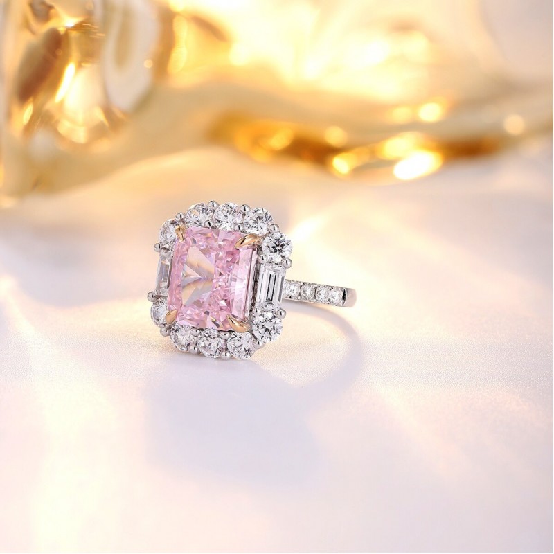 Ruif Jewelry Classic Design 18K gold 6.8ct Pink Simulated Diamond Ring Wedding Bands