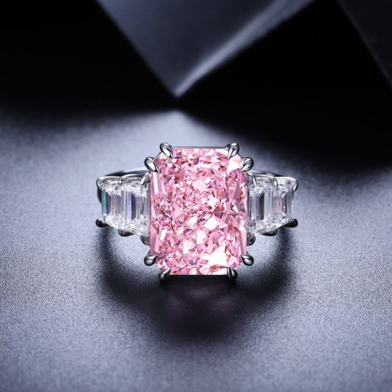 Ruif Jewelry Classic Design S925 Silver 10.0ct Pink Color Simulated Diamond Ring Wedding Bands Ruif Jewelry Classic Design S925 Silver 10.0ct Pink Color Simulated Diamond Ring Wedding Bands