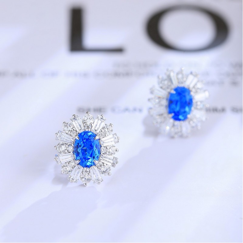 Ruif Jewelry Classic Design S925 Silver 2.1ct Lab Grown Cobalt Spinel Earrings Gemstone Jewelry Party Gift Ruif Jewelry Classic Design S925 Silver 2.1ct Lab Grown Cobalt Spinel Earrings Gemstone Jewelry Party Gift