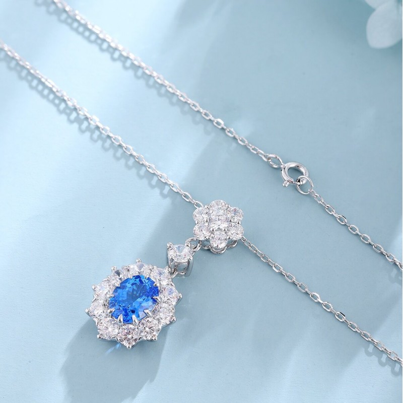 Ruif Jewelry Classic Design S925 Silver 2.33ct Lab Grown Cobalt Spinel Necklace Wedding Bands
