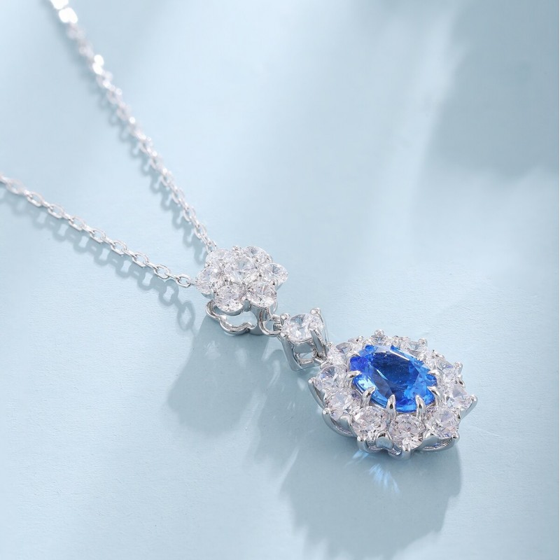 Ruif Jewelry Classic Design S925 Silver 2.33ct Lab Grown Cobalt Spinel Necklace Wedding Bands
