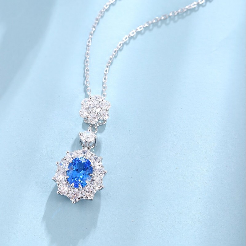 Ruif Jewelry Classic Design S925 Silver 2.33ct Lab Grown Cobalt Spinel Necklace Wedding Bands