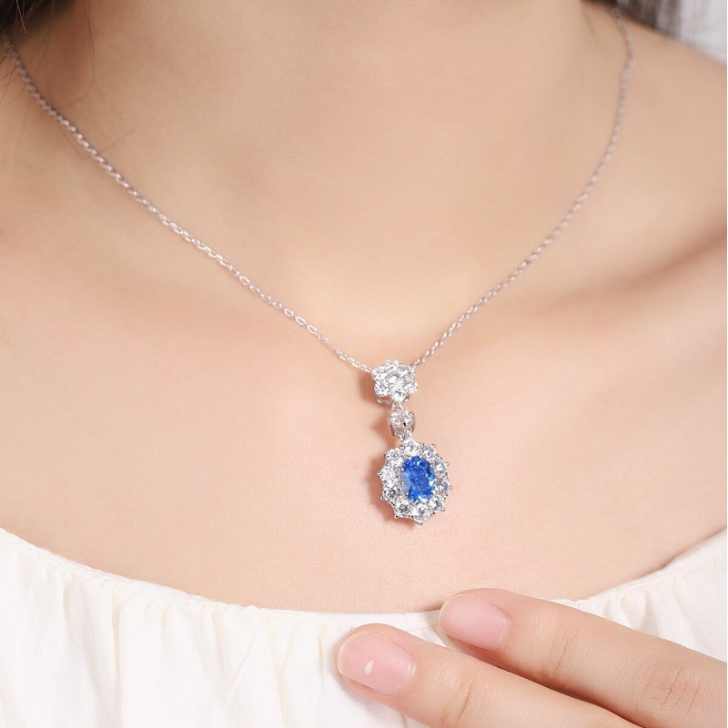 Ruif Jewelry Classic Design S925 Silver 2.33ct Lab Grown Cobalt Spinel Necklace Wedding Bands