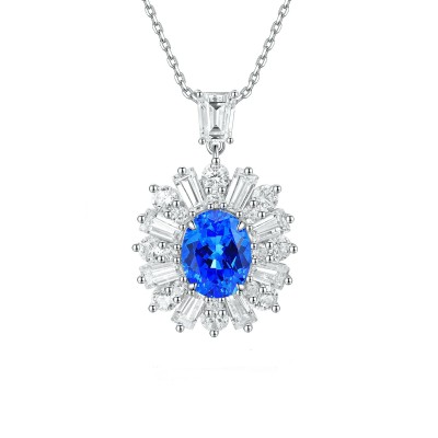 Ruif Jewelry Classic Design S925 Silver 2.42ct Lab Grown Cobalt Spinel Necklace Wedding Bands