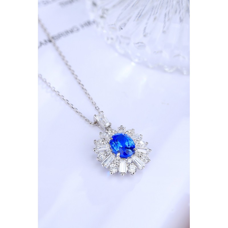 Ruif Jewelry Classic Design S925 Silver 2.42ct Lab Grown Cobalt Spinel Necklace Wedding Bands