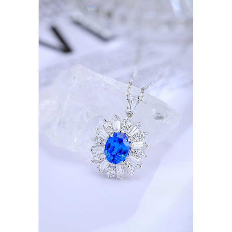 Ruif Jewelry Classic Design S925 Silver 2.42ct Lab Grown Cobalt Spinel Necklace Wedding Bands