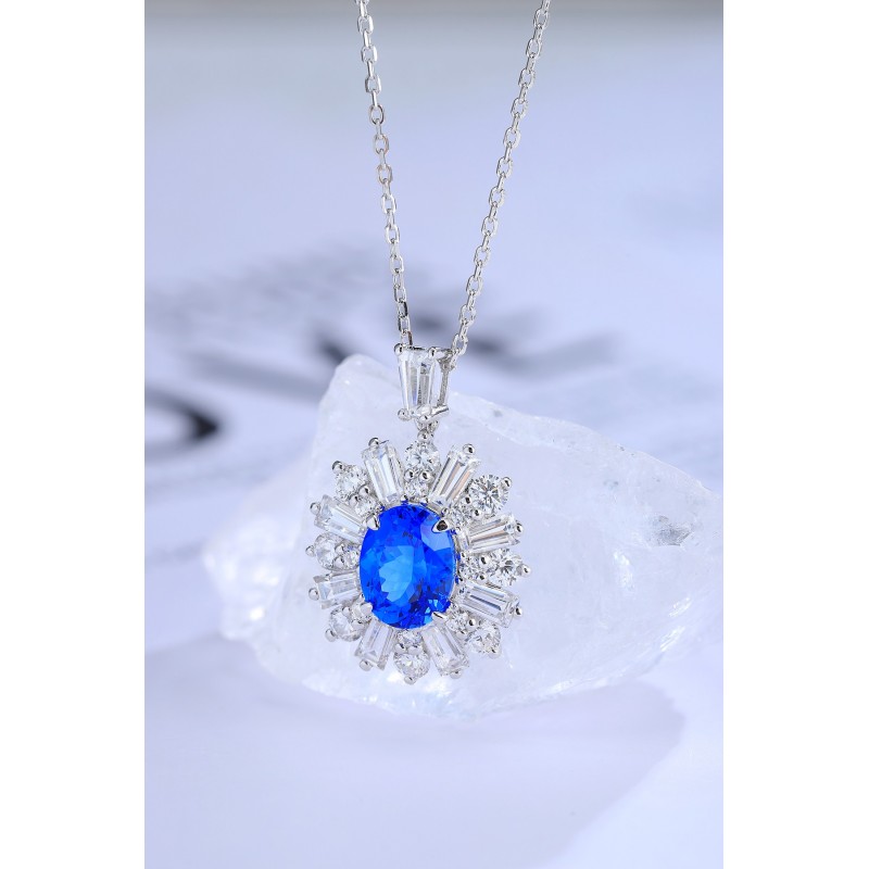 Ruif Jewelry Classic Design S925 Silver 2.42ct Lab Grown Cobalt Spinel Necklace Wedding Bands