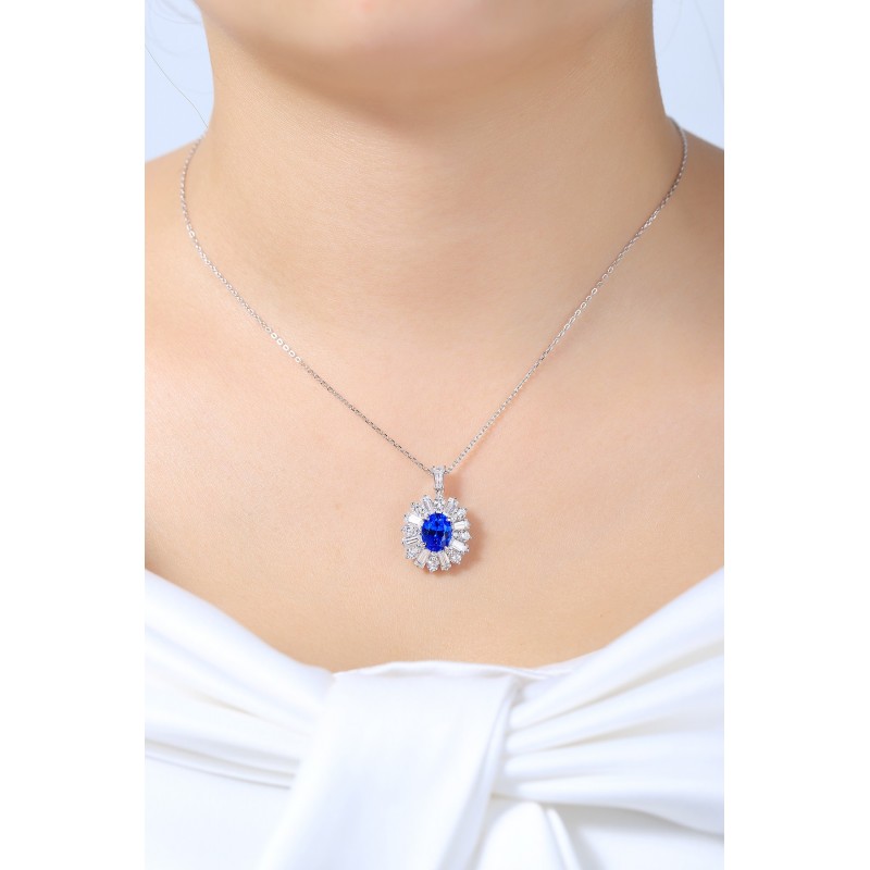Ruif Jewelry Classic Design S925 Silver 2.42ct Lab Grown Cobalt Spinel Necklace Wedding Bands