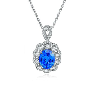Ruif Jewelry Classic Design S925 Silver 2.428ct Lab Grown Cobalt Spinel Necklace Wedding Bands