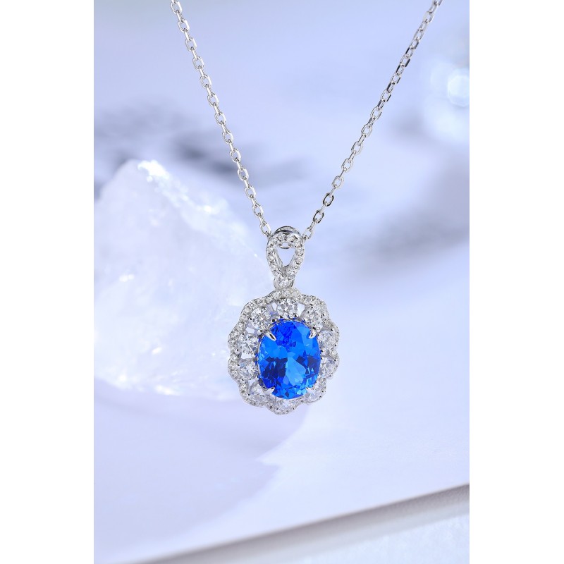 Ruif Jewelry Classic Design S925 Silver 2.428ct Lab Grown Cobalt Spinel Necklace Wedding Bands