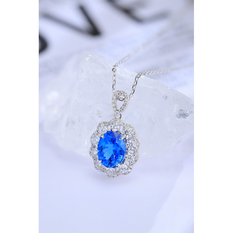 Ruif Jewelry Classic Design S925 Silver 2.428ct Lab Grown Cobalt Spinel Necklace Wedding Bands