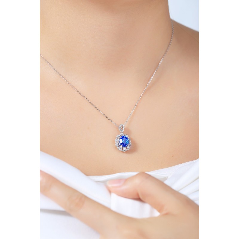 Ruif Jewelry Classic Design S925 Silver 2.428ct Lab Grown Cobalt Spinel Necklace Wedding Bands