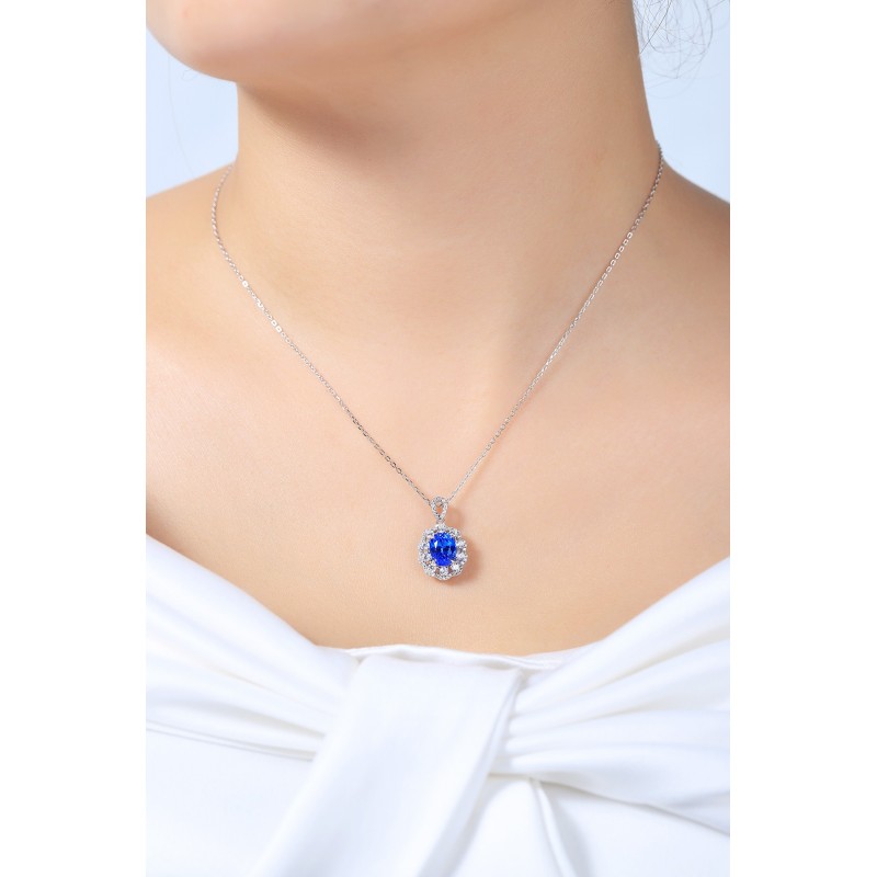 Ruif Jewelry Classic Design S925 Silver 2.428ct Lab Grown Cobalt Spinel Necklace Wedding Bands