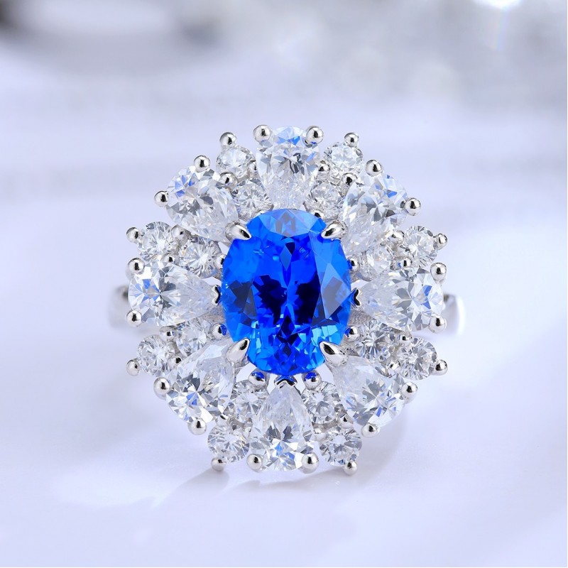 Ruif Jewelry Classic Design S925 Silver 2.398ct Lab Grown Cobalt Spinel Ring Wedding Bands