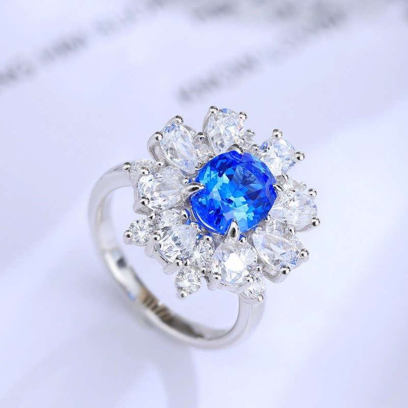 Ruif Jewelry Classic Design S925 Silver 2.398ct Lab Grown Cobalt Spinel Ring Wedding Bands