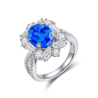 Ruif Jewelry Classic Design S925 Silver 3.41ct Lab Grown Cobalt Spinel Ring Wedding Bands