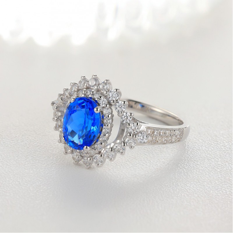 Ruif Jewelry Classic Design S925 Silver 1.67ct Lab Grown Cobalt Spinel Ring Wedding Bands