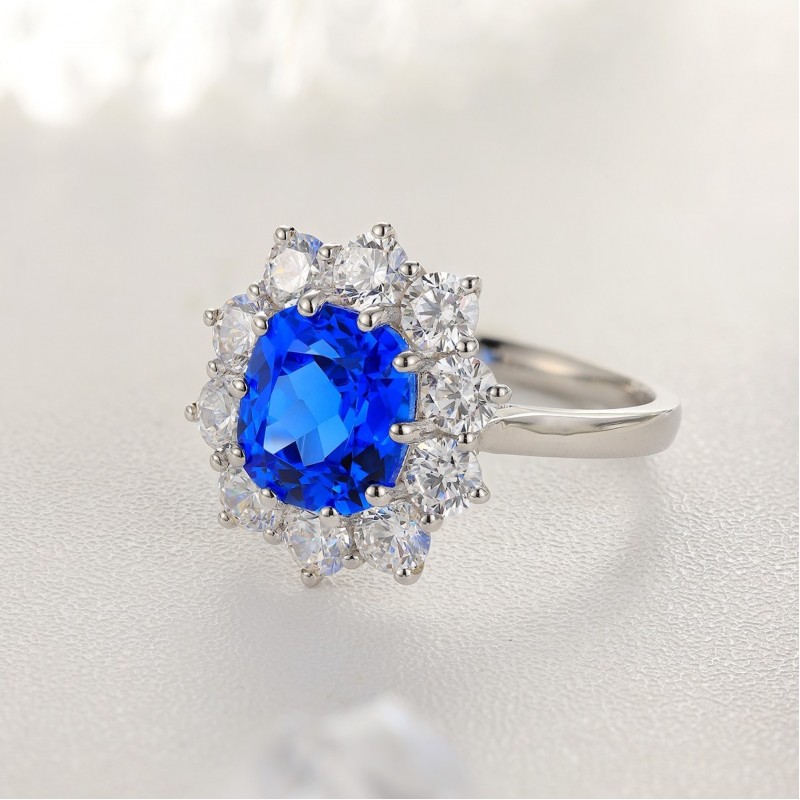 Ruif Jewelry Classic Design S925 Silver 3.21ct Lab Grown Cobalt Spinel Ring Wedding Bands