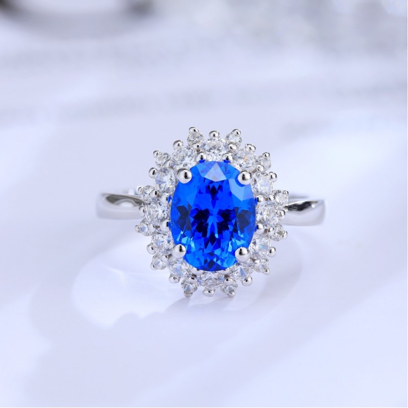 Ruif Jewelry Classic Design S925 Silver 2.41ct Lab Grown Cobalt Spinel Ring Wedding Bands