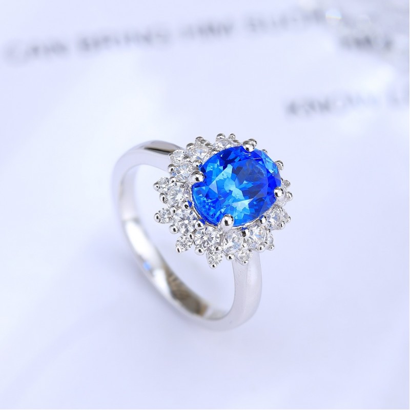 Ruif Jewelry Classic Design S925 Silver 2.41ct Lab Grown Cobalt Spinel Ring Wedding Bands