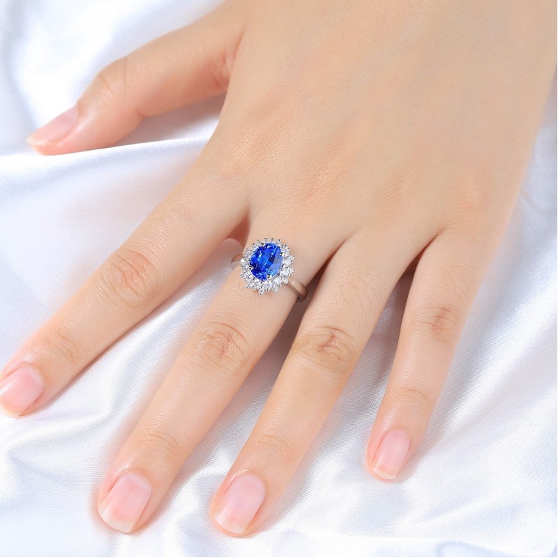 Ruif Jewelry Classic Design S925 Silver 2.41ct Lab Grown Cobalt Spinel Ring Wedding Bands