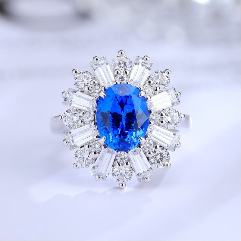 Ruif Jewelry Classic Design S925 Silver 2.42ct Lab Grown Cobalt Spinel Ring Wedding Bands