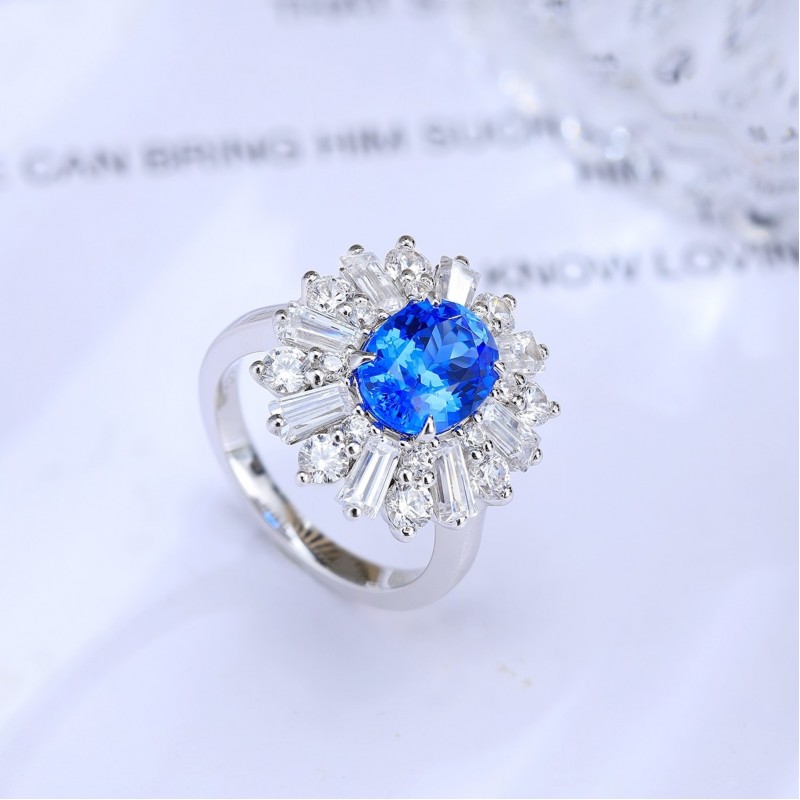 Ruif Jewelry Classic Design S925 Silver 2.42ct Lab Grown Cobalt Spinel Ring Wedding Bands