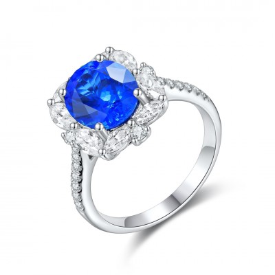 Ruif Jewelry Classic Design S925 Silver 3.17ct Lab Grown Cobalt Spinel Ring Wedding Bands