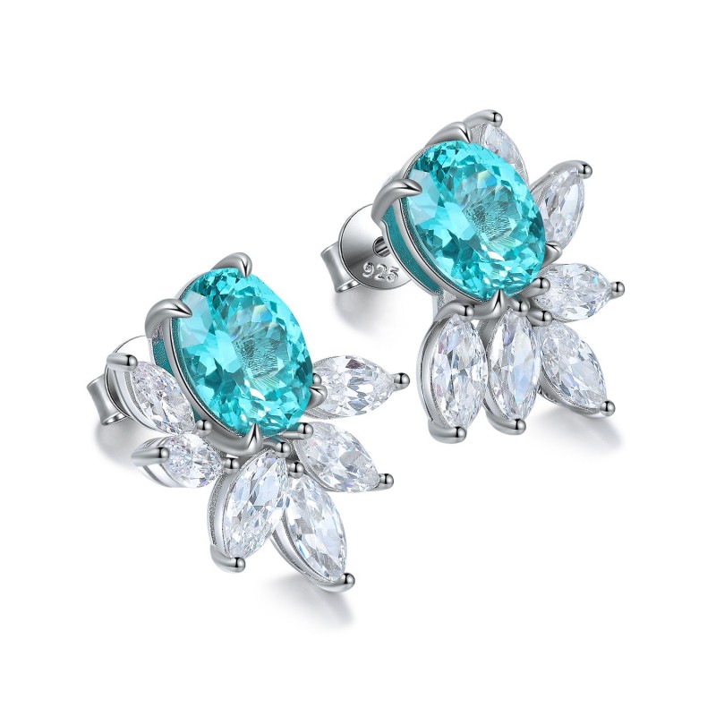 Ruif Jewelry Classic Design S925 Silver 8.88ct Lab Grown Paraiba Sapphire Earrings Gemstone Jewelry