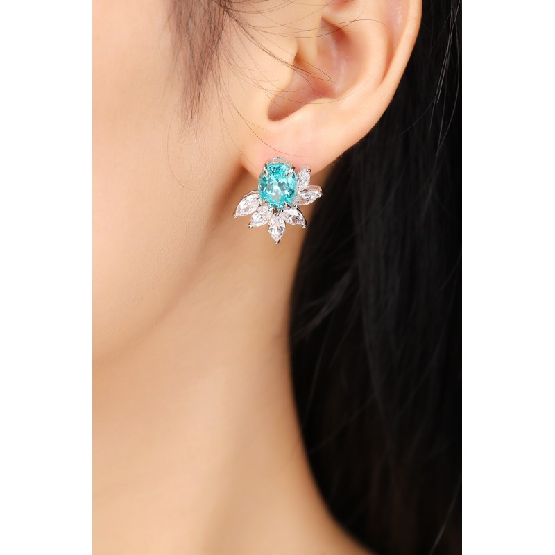 Ruif Jewelry Classic Design S925 Silver 8.88ct Lab Grown Paraiba Sapphire Earrings Gemstone Jewelry