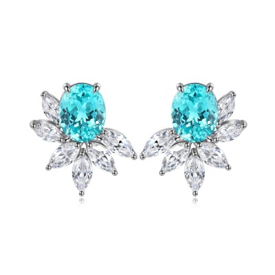 Ruif Jewelry Classic Design S925 Silver 8.88ct Lab Grown Paraiba Sapphire Earrings Gemstone Jewelry