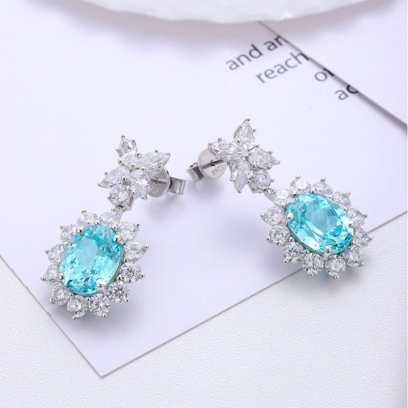 Ruif Jewelry Classic Design S925 Silver 11.66ct Lab Grown Paraiba Sapphire Earrings Gemstone Jewelry