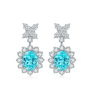 Ruif Jewelry Classic Design S925 Silver 11.66ct Lab Grown Paraiba Sapphire Earrings Gemstone Jewelry