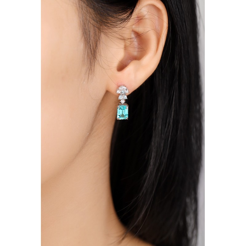 Ruif Jewelry Classic Design S925 Silver 2.58ct Lab Grown Paraiba Sapphire Earrings Gemstone Jewelry