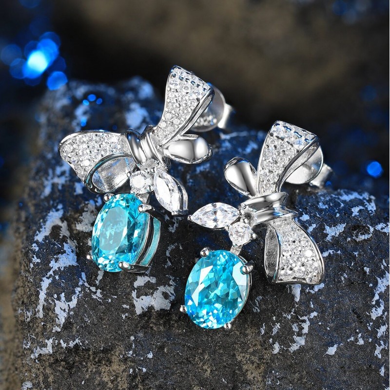 Ruif Jewelry Classic Design S925 Silver 3.86ct Lab Grown Paraiba Sapphire Earrings Gemstone Jewelry