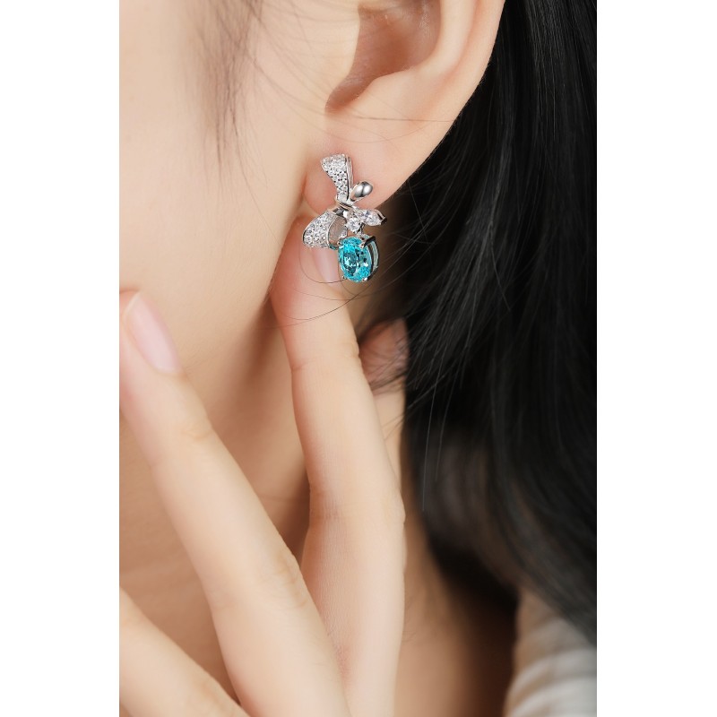 Ruif Jewelry Classic Design S925 Silver 3.86ct Lab Grown Paraiba Sapphire Earrings Gemstone Jewelry